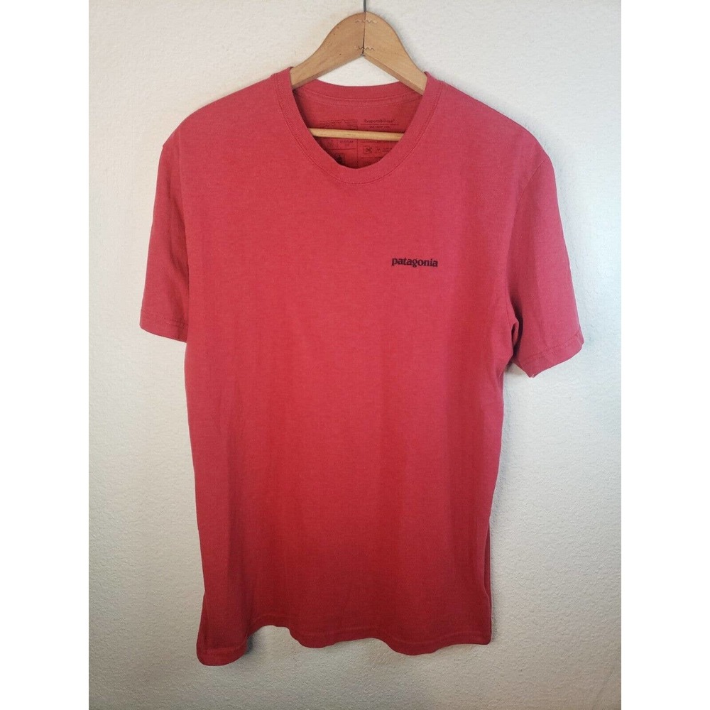 Patagonia Regular Fit Mountain Logo Double Sided T-Shirt Men Red Medium Graphic
